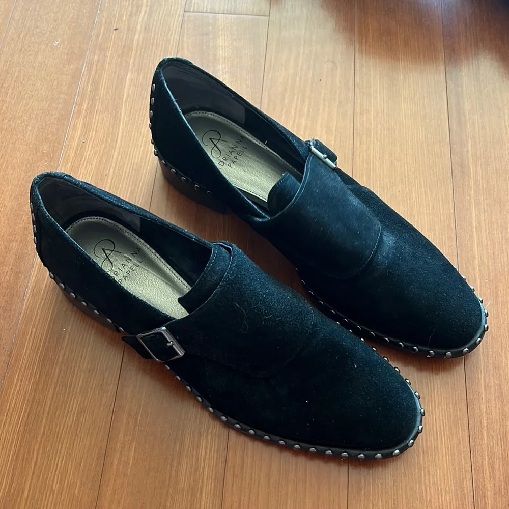 Adrianna Papell Studded Black Suede Loafers - Picture 3 of 7